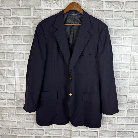 Brooks Brothers 346 Vintage Navy Blue Wool 2 Button Sports Coat Blazer Mens 45L - Picture 1 of 14